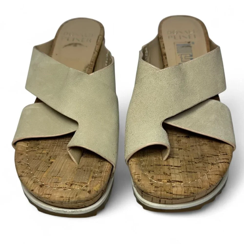 DONALD PLINER Women's Sisu Wedge Suede Sandal, Beige, US 7.5, NWOB